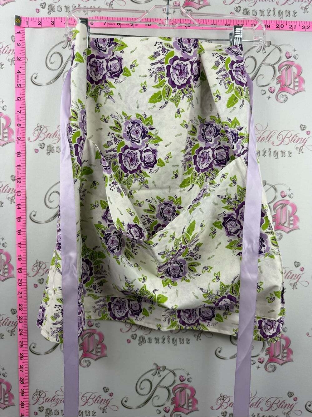 Apron skirt tie up Floral Purple Rose Wrap Top with Lavender Ties pocket